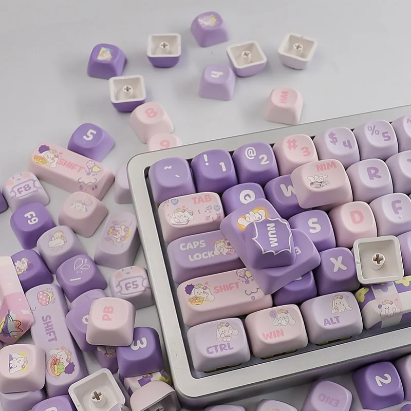 MOA/Cherry Keycaps Cinnamon Rabbit Keycaps 134 Keys Dye-Sub Alice ISO Layout Purple Keycap For Mechanical Keyboard Hi75 GMK67