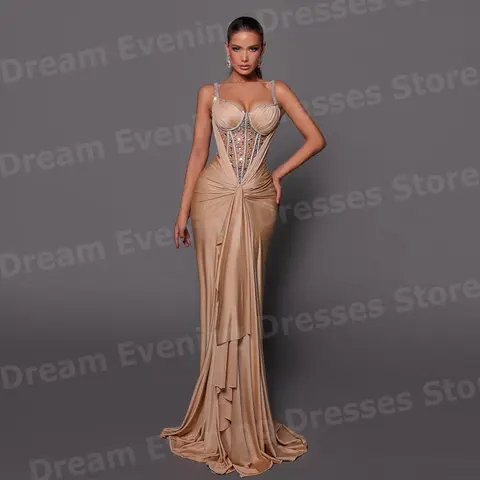 Glimmer Utsökt Tyll Aftonklänningar Sjöjungfru Avtagbart Släp Pärlor V-ringning Dragkedja Festklänningar Anpassad 6 best sales Amazon aftonklänningar - №4