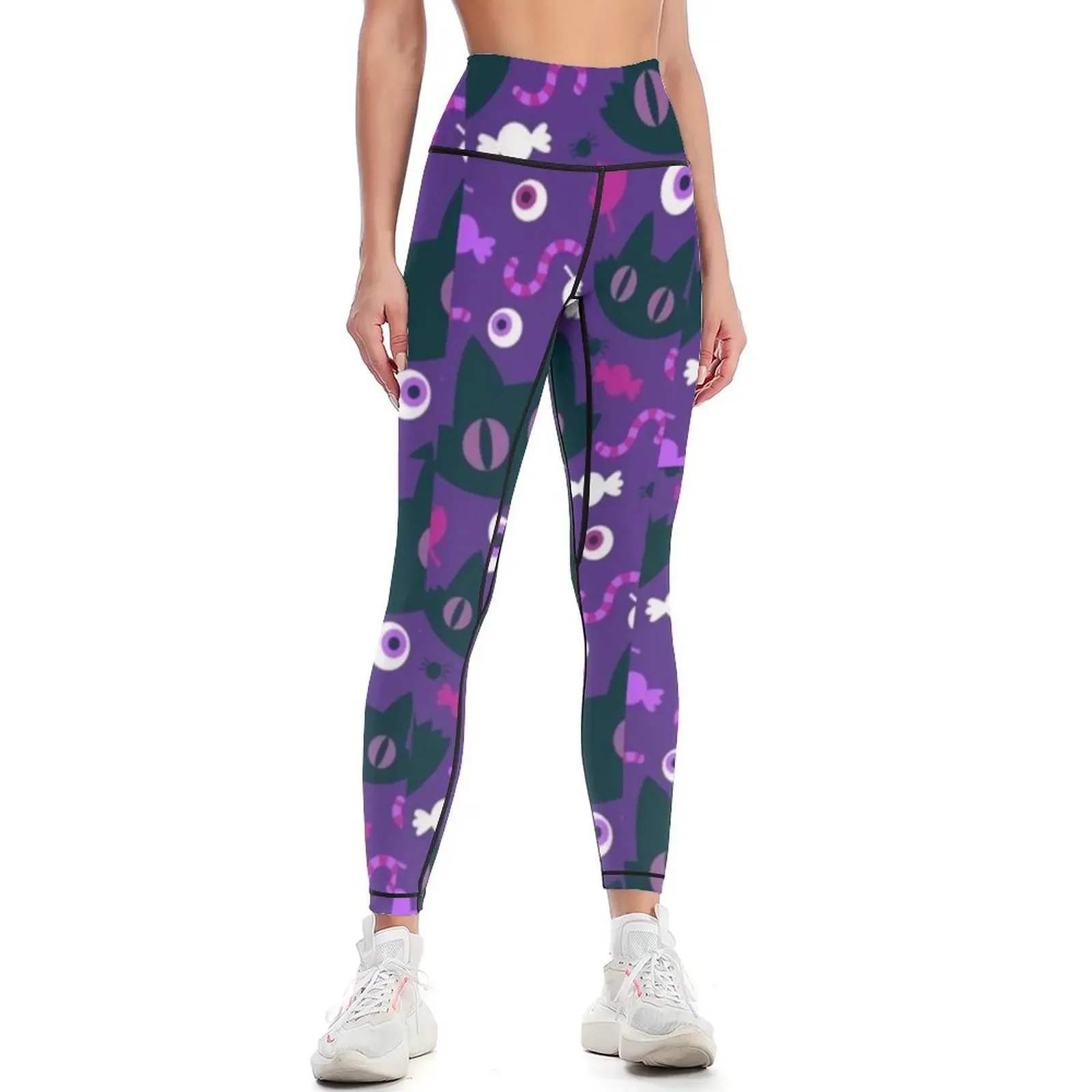 

Purple, violet, dark blue, pink, cute Halloween watercolor pattern, boo, witch, candy, bat, witch hat, pumpkin, latest Leggings