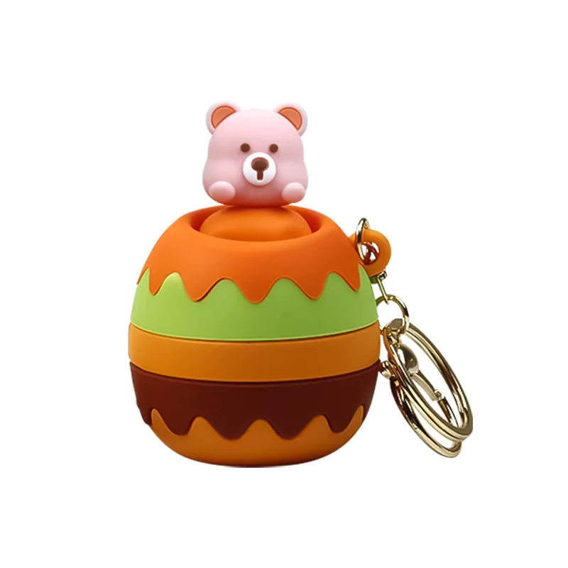 Schattig verstoppertje spel stress speelgoed sleutelhanger hanger tas decoratie cartoon konijntje beer knijp zacht fidget creatief cadeau