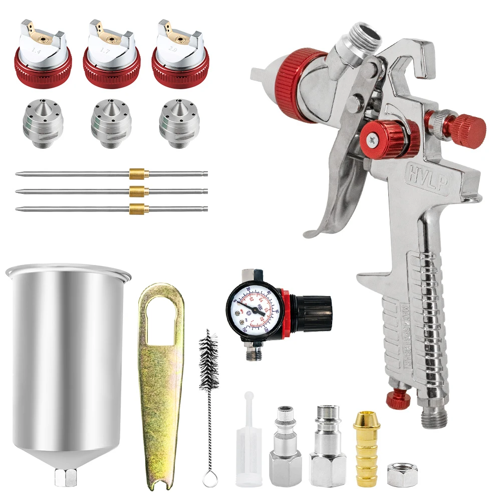 

Automotive Paint Spray Gun Set, Gravity Feed with 1.4mm 1.7mm 2.0mm Nozzles, Paint Gun for Auto Paint, Primer, Top Coa
