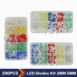 100-200pcs  LED Set Diode Led Kit Box 3MM 5MM F3 F5 Light Emitting Diode White Green Red Blue Yellow DIY Electronic kit