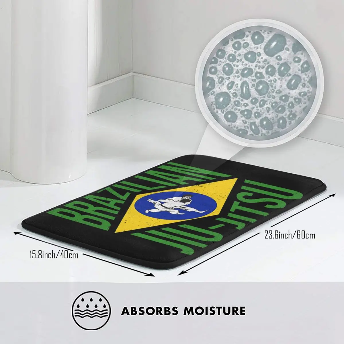 VIKAMA Brazilian Jiu‑Jitsu Print Bath Mat,Non‑Slip Absorbent Floor Rug,Brazil Flag Martial‑Arts Decor Mat for Bathroom Bedroom