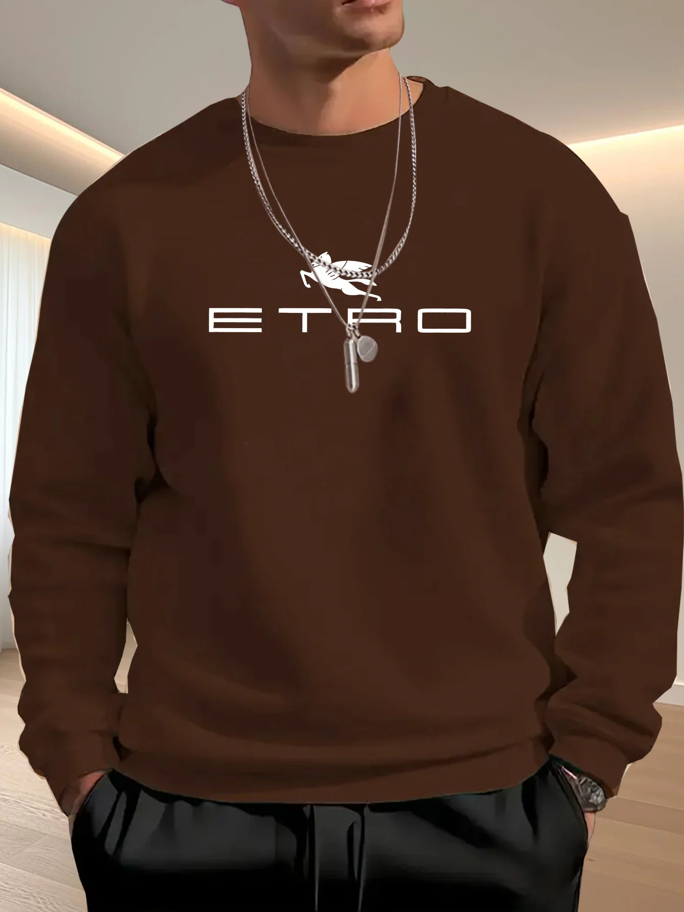 سويت شيرت رجالي كاجوال فضفاض مع طباعة جرافيك ETRO - بلوفر برقبة دائرية باللون البيج #3