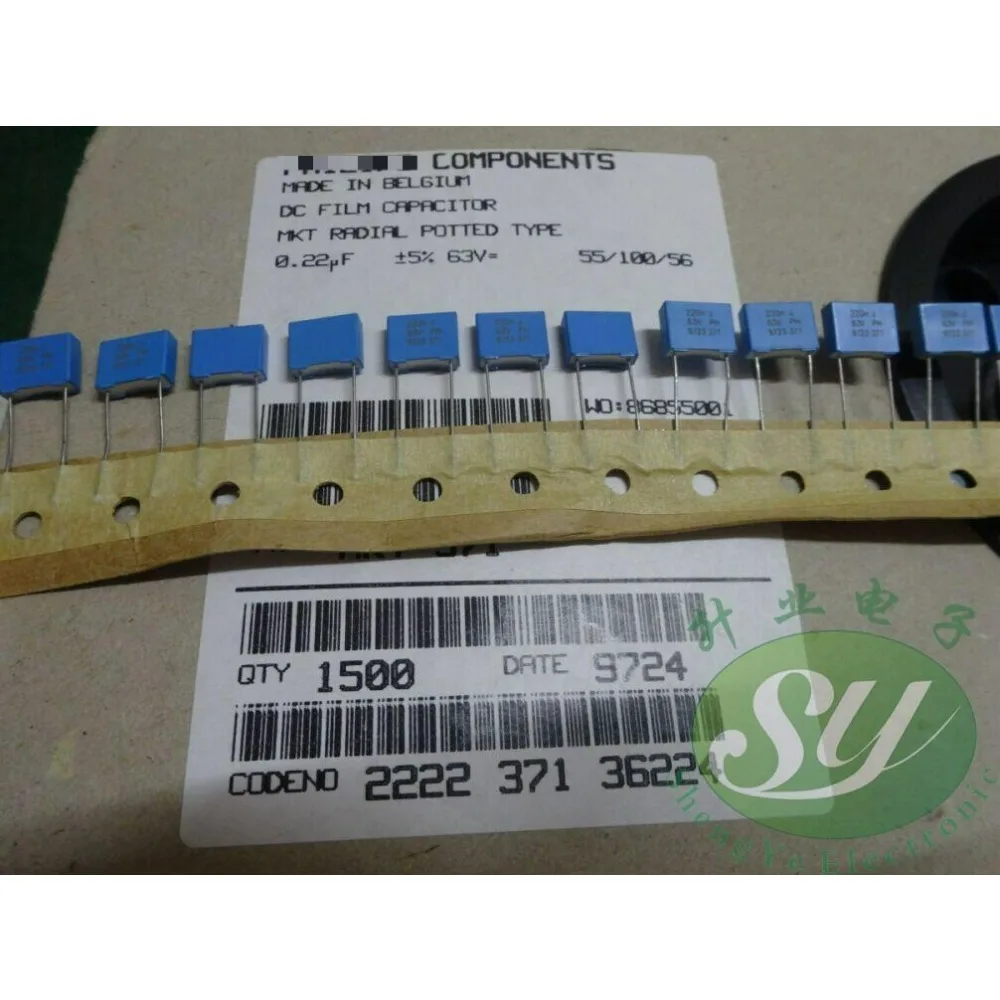 50 pièces MKT371 0.22 uf/63 v 220nf u22 224 tout nouveau condensateur à film de 8mm