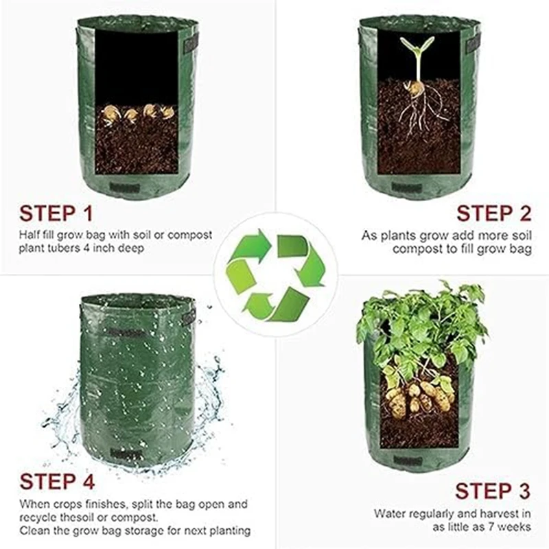 Plant Grow Bag Potato Grow Bags Planting Waterproof,PE Gardening Vegetable Planter Bag 7Gallon Easy Operate Drain Breath