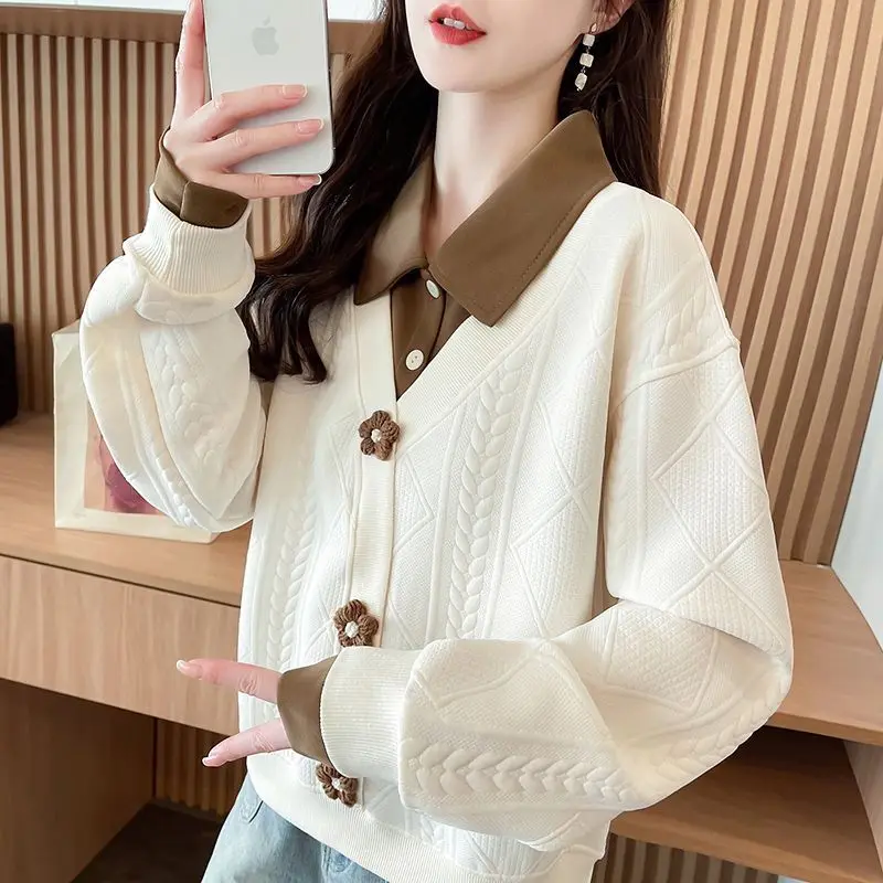 

Design Sense Korean Version Irregular Polo Collar Sweater Women's Spring And Autumn 2026 New Loose Outer Wear Small Top