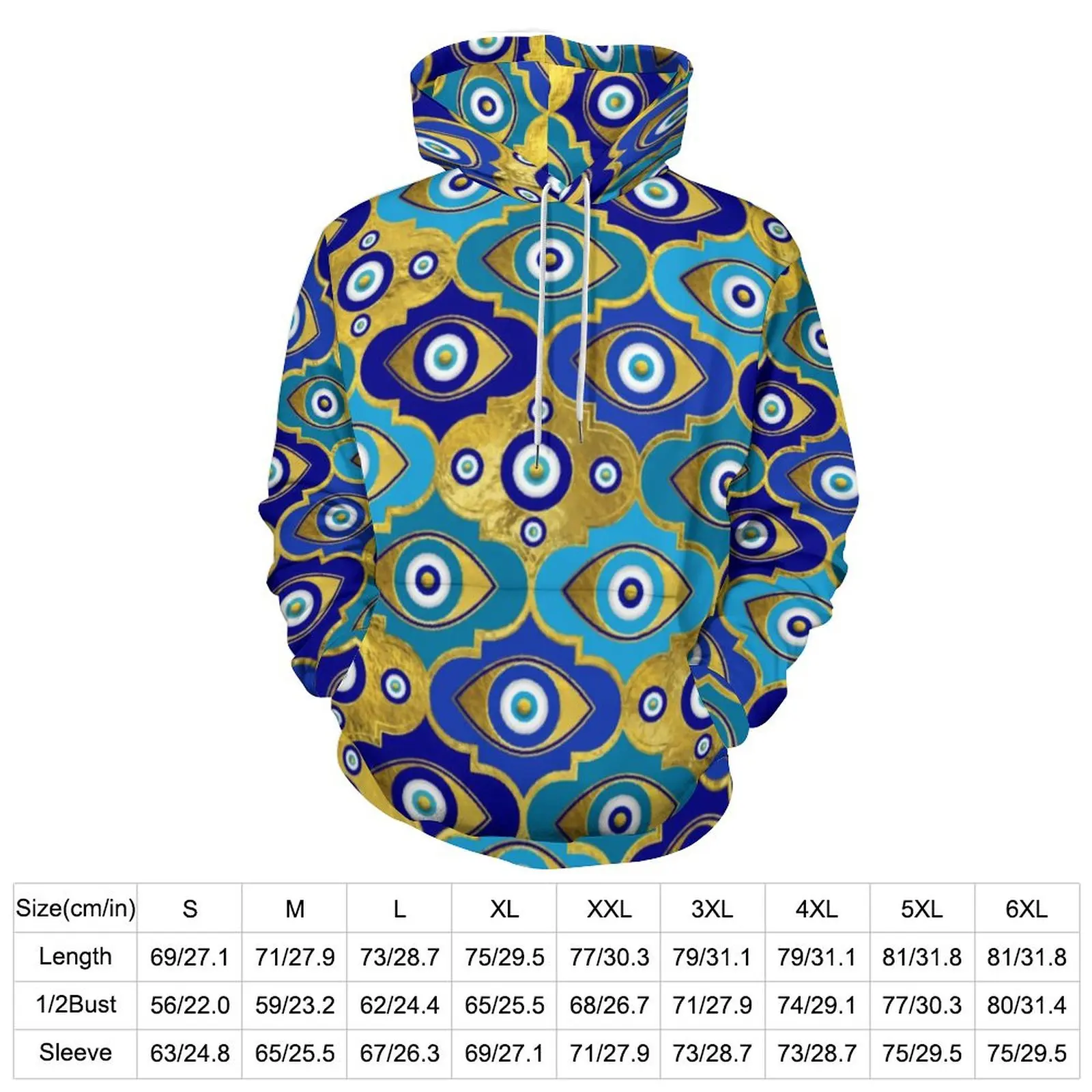 Blue Evil Eye Print Hoodies Nazar Charm Classic Casual Hoodie Long Sleeve Pretty Pattern Hooded Sweatshirts Gift