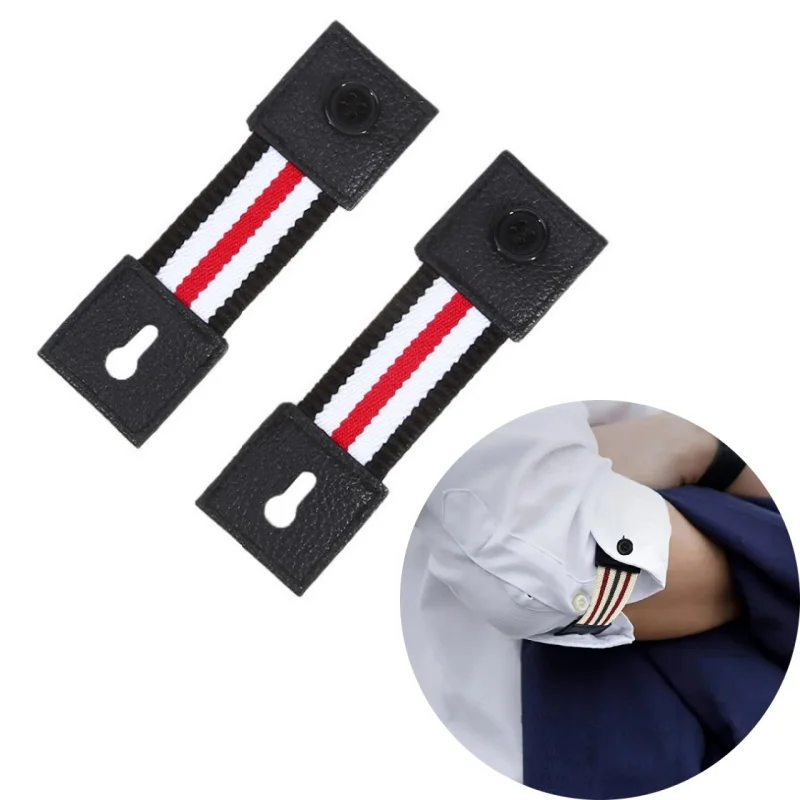 2Pcs Adjustable Elastic Armband Shirt Cuff Holder Men Women Sleeve Holder Cufflinks Arm Cuffs Bands Extension Button for Fashion