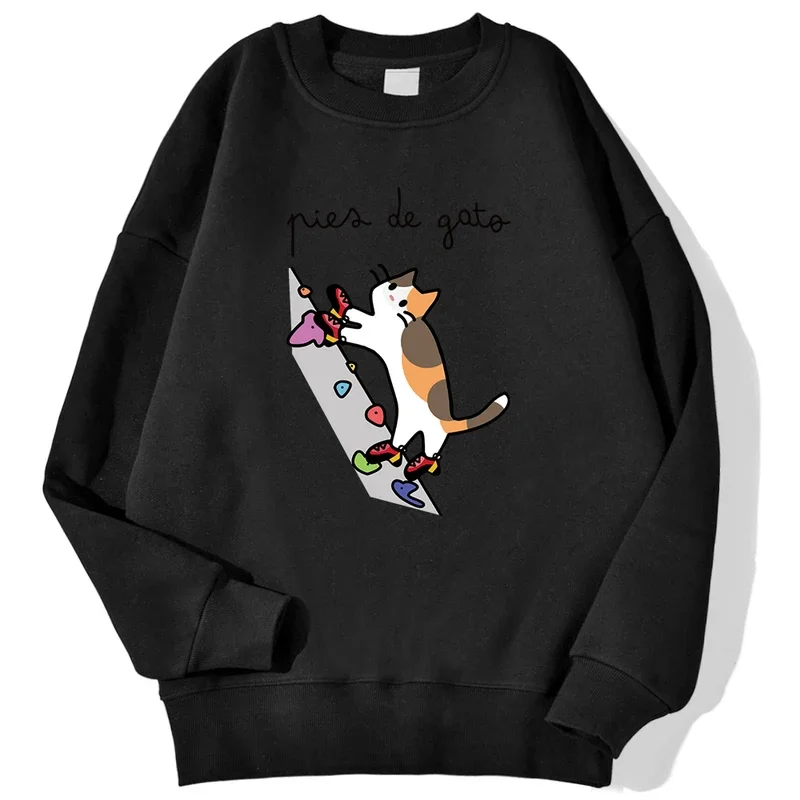 

Brave climbing cat print man pullover casual comfortable warm hoodie street fashion sweatshirt autumn fleece soft sportswear