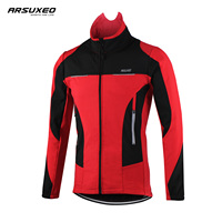 ARSUXEO Winter Cycling Jacket Men Warm Thermal Fleece Bicycle Breathable Windproof Waterproof Reflective MTB Road Bike Clothing