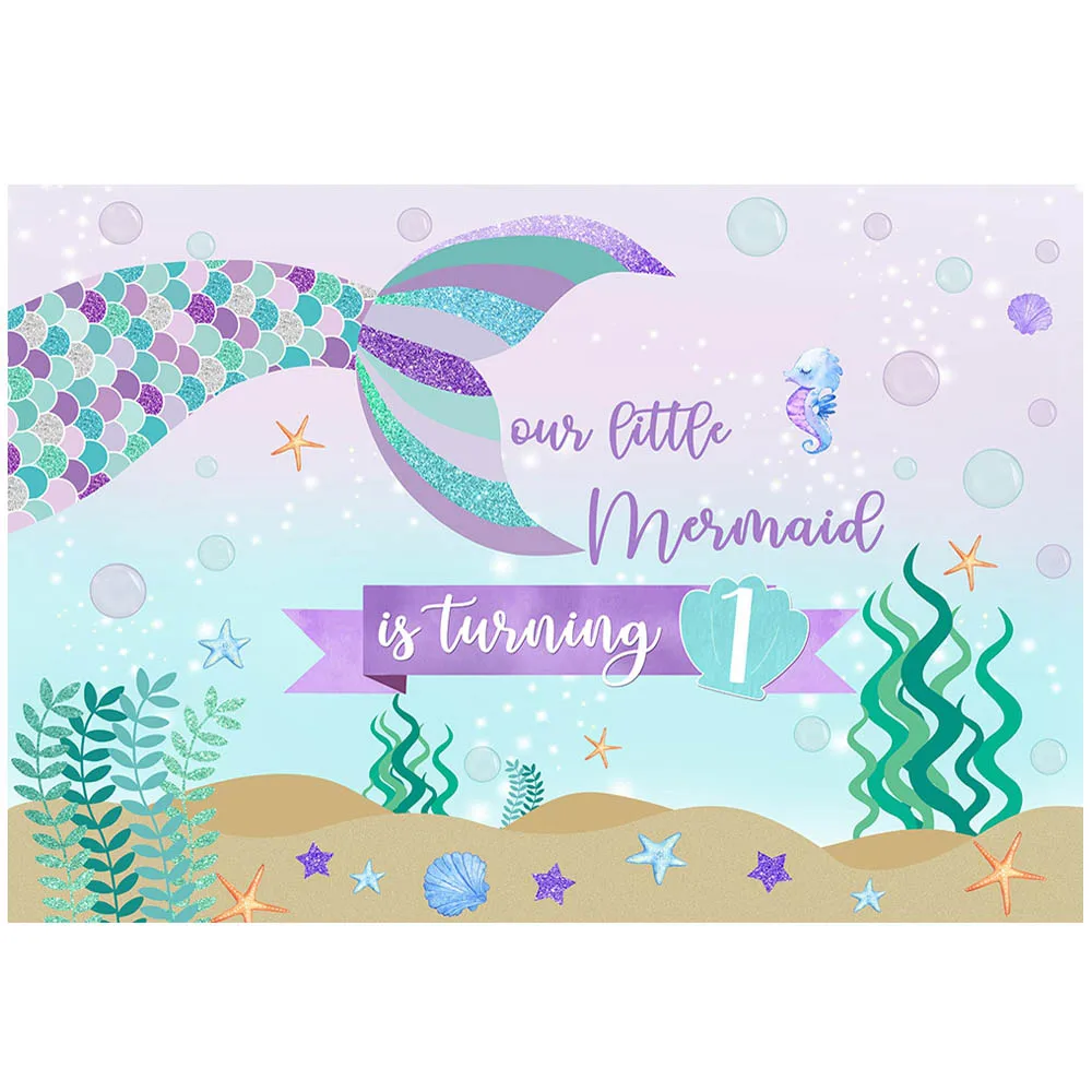 Mocsicka-telón de fondo de 1er cumpleaños para niña, 1 foto de fondo de nuestra sirenita, cola de sirena bajo el mar, accesorios para sesión de fotos