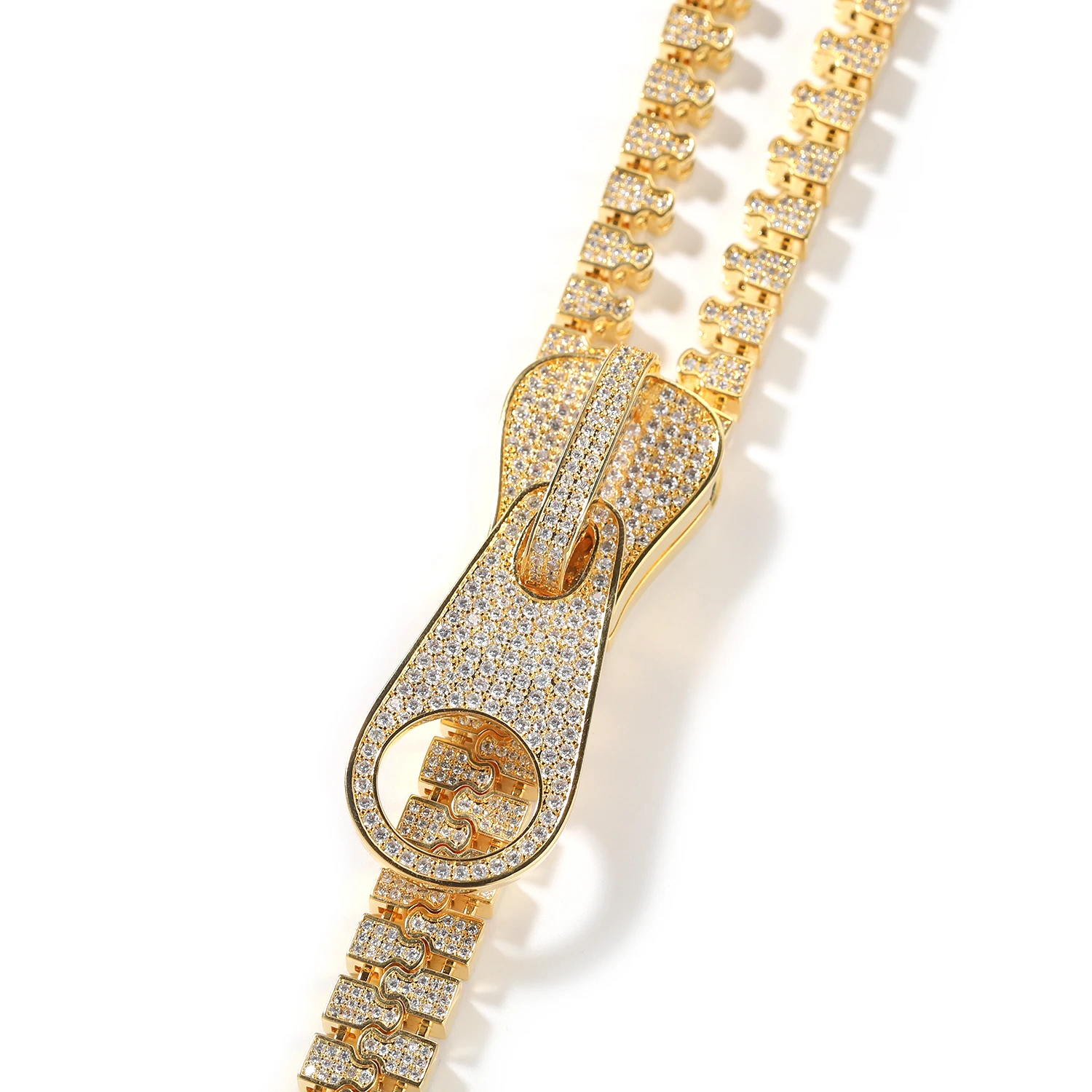 THE BLING KING Iced Zipper Necklace Paved Out Cubic Zirconia High Quality Charm Hiphop Punk Jewelry For Men Women Gift