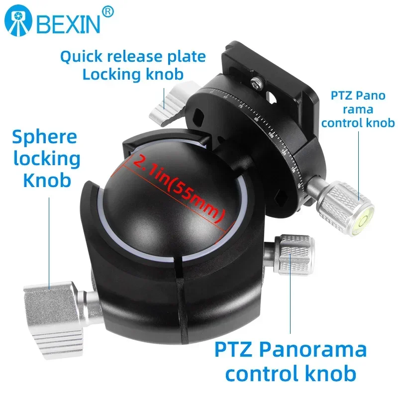 BEXIN Tripod Head Camera Professional Low Profile Video Ball Head Mount 360 Panoramic Universal Ballhead for DSLR Tripod Monopod