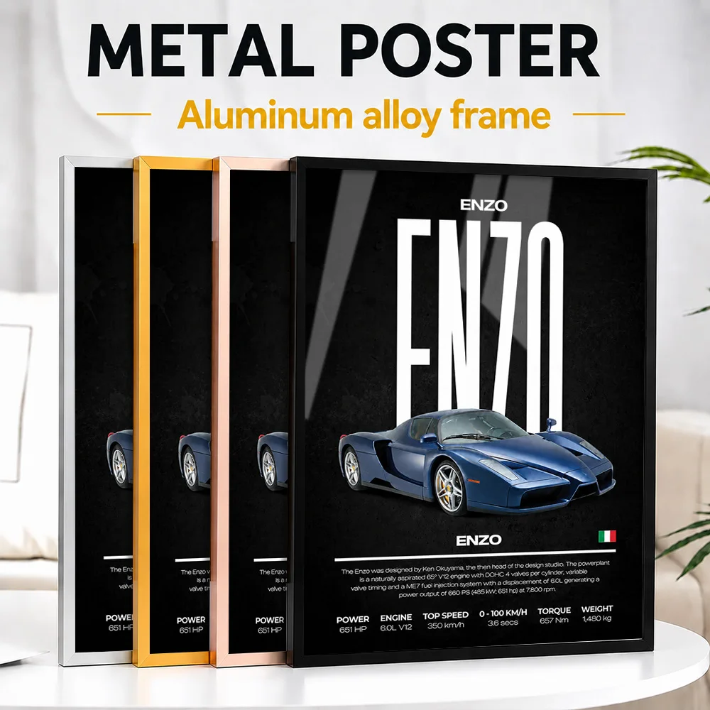 Italy Enzo Car Framed Metal Poster Personalized Photo Neon Street Style Wall Art For Collector Room Thoughtful Enthusiast Gift