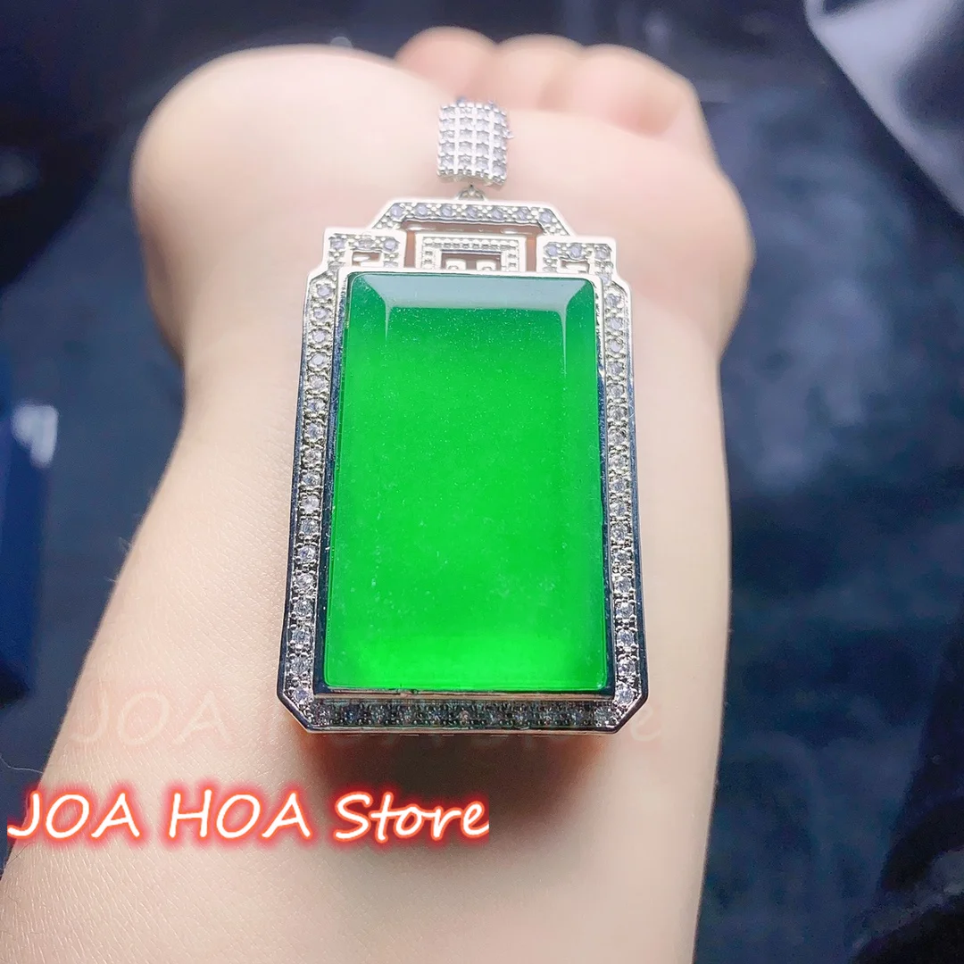 Natural Jadeite High Ice Emperor Green Inlaid Peace Brand for Men Women Jade Exquisite Hand Carved Pendant Necklace Jewelry