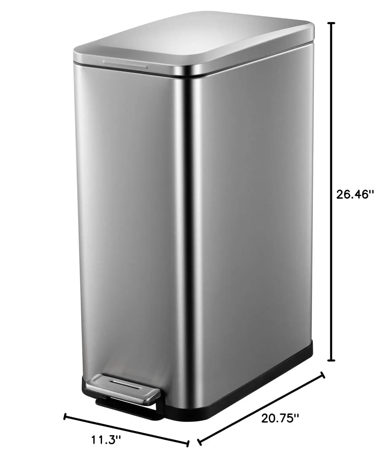 50 Liter 13 Gallon Slim Trash Can, Smudge Resistant Rectangular Garbage Can With Soft-Close Foot Pedal