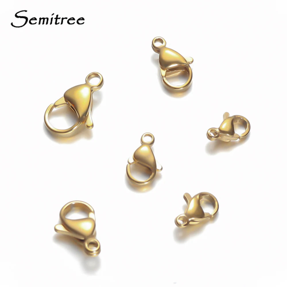 Semitree-Fechos De Lagosta De Aço Inoxidável, Conectores De Gancho, Jóias DIY Fazendo Acessórios, Cor Do Ouro, 12mm, 13mm, 15mm, 25Pcs