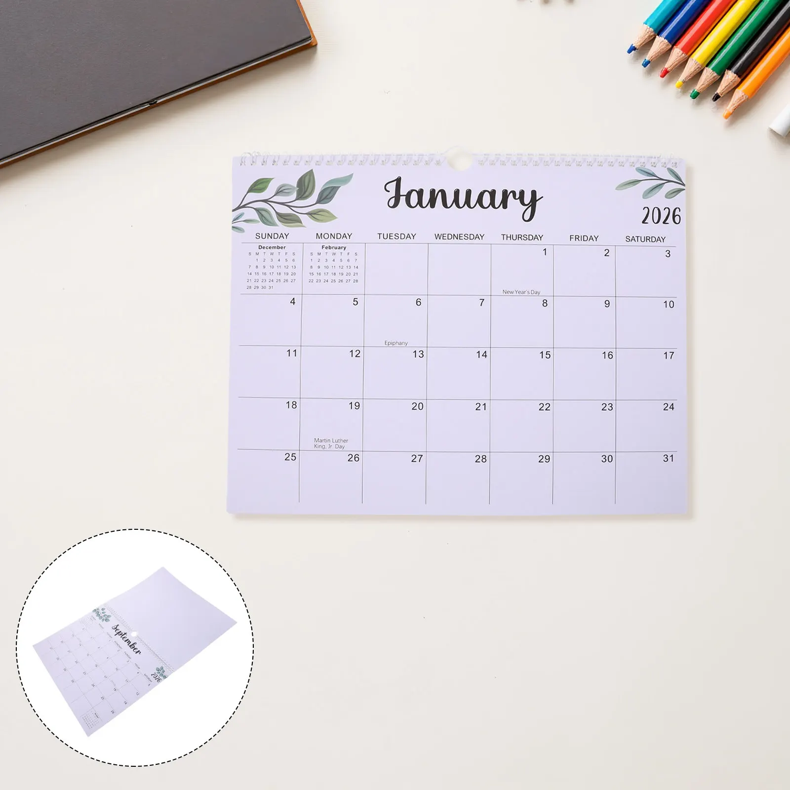 

Настенный календарь на 18 месяцев (январь 2026 - июнь 2027) с кольцевым переплетом, ежемесячный планировщик для офиса и дома