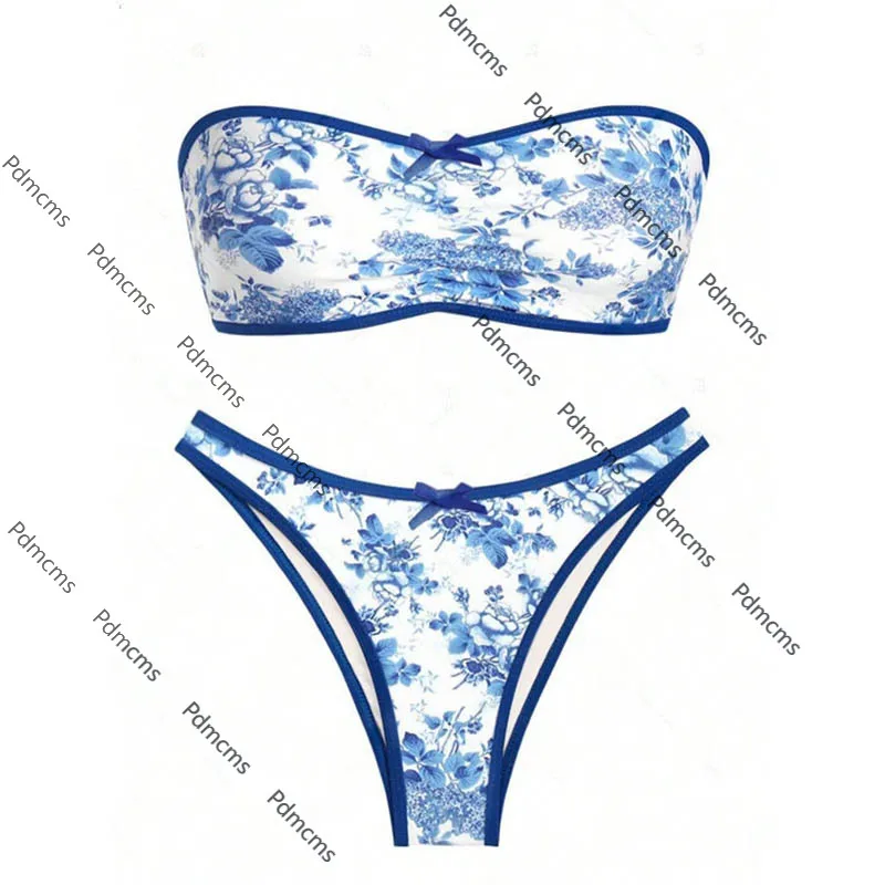 

2025 new AliExpress European and American printed lace-up bikini split swimsuit women's beach bikini hot spring swimsuit