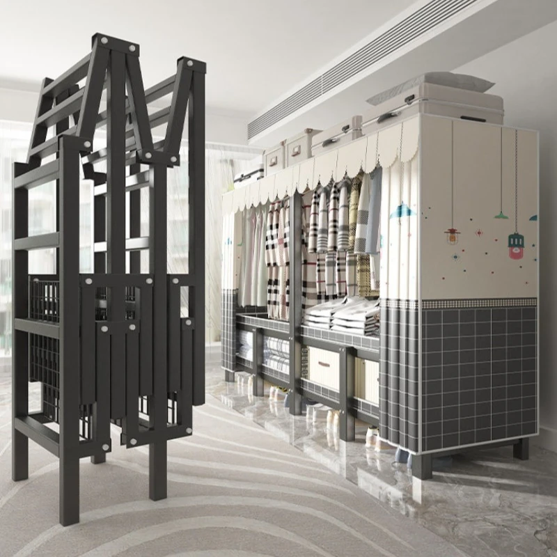 

Simple wardrobe household bedroom folding installation-free wardrobe rental housing economical all-steel frame strong