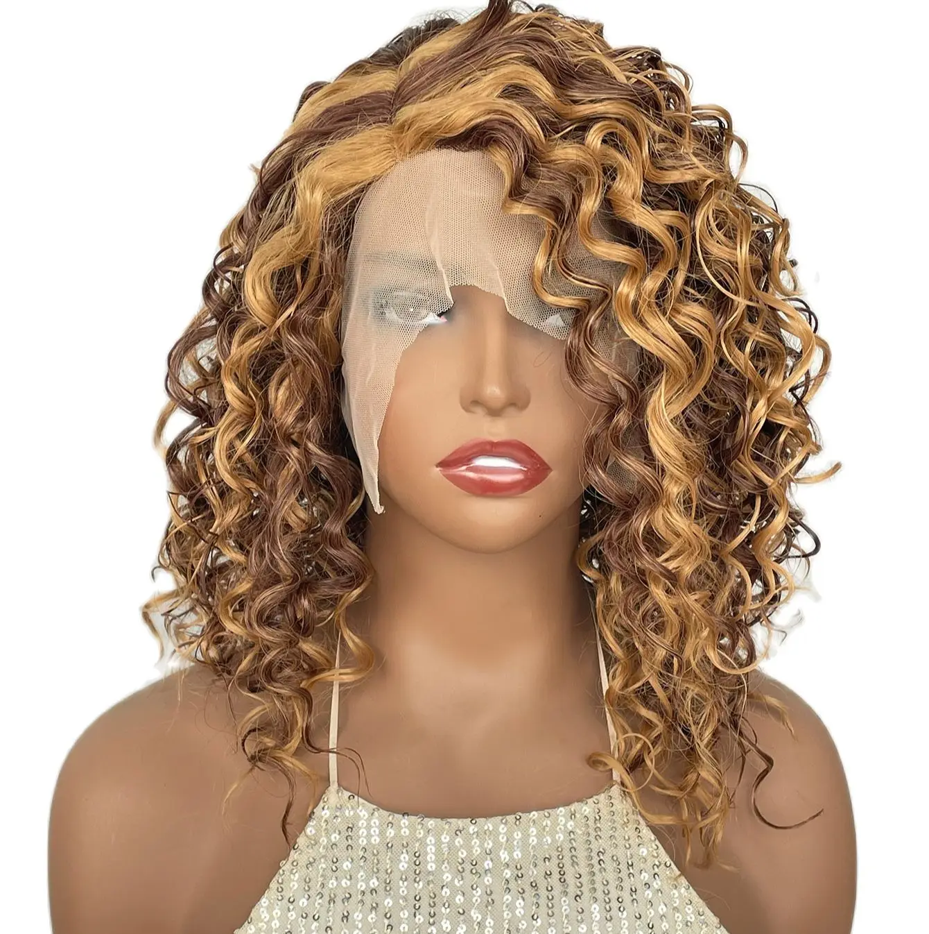 

BCHR Afro Kinky Curly Lace Front Wig Synthetic Brown Wigs for Black Women High Temperature Fiber Curly Wig