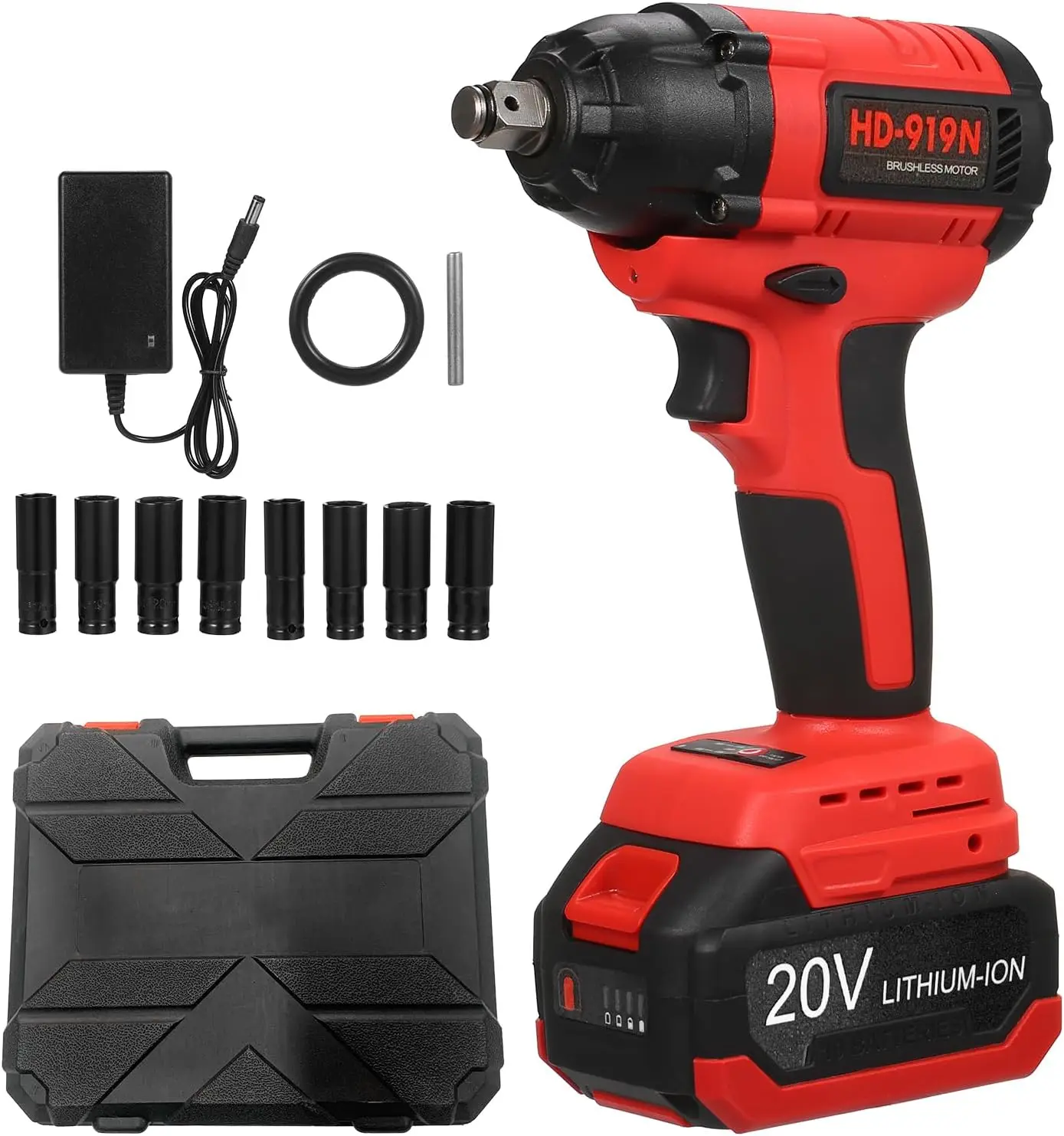 

Brushless Cordless Impact Wrench Set, 1/2 inch, 320 ft-lbs / 430N.m Max Torque, Includes 3.0A Li-ion Battery and 8 Impact Socket
