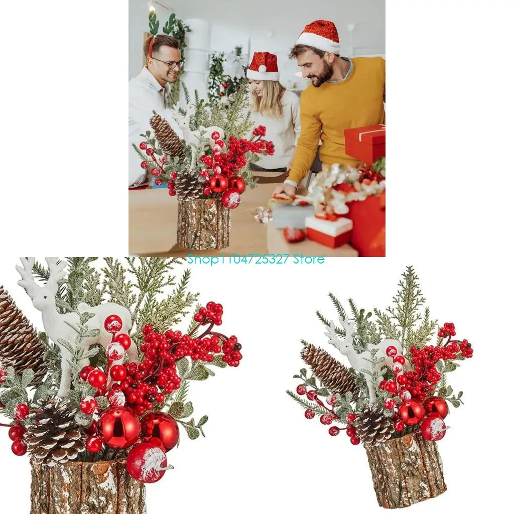 D8KF Constant Decorative Pinecone Fruit Arrangement Miniature Worktop Christmas Tree For Living Room Shelf Deck