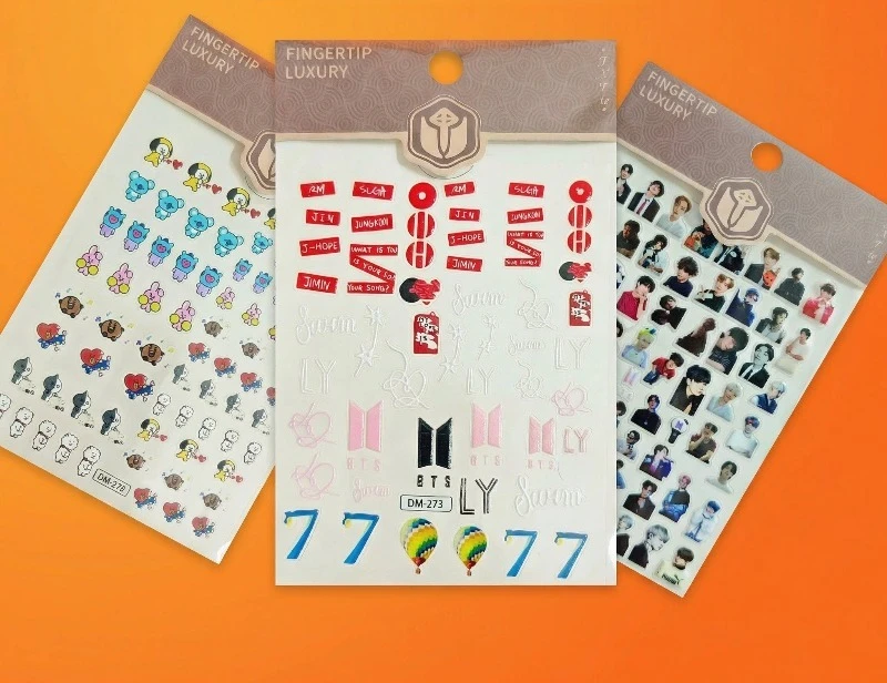 

LINE FRIENDS New BT21 Tata Mang Personalized Cartoon Embossed Nail Stickers Creative Anime Character Peripheral Nail Decorations