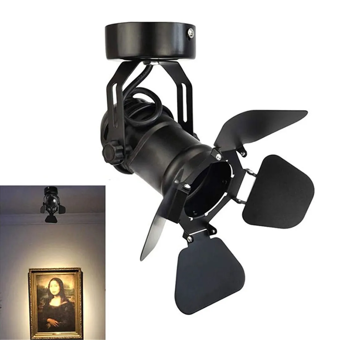 Vintage Industrial Ceiling Spotlight Lamp with Adjustable Barn Door Flippers LED Foldable Spot Light for Cafe Stage Art Lighting