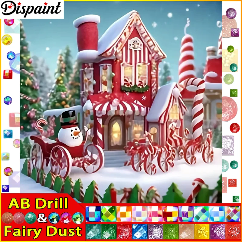 

Dispaint Fairy Dust AB 5D Diy Алмазная картина Вышивка крестиком "Пейзаж Снеговик Дом" Домашний декор Полная алмазная вышивка