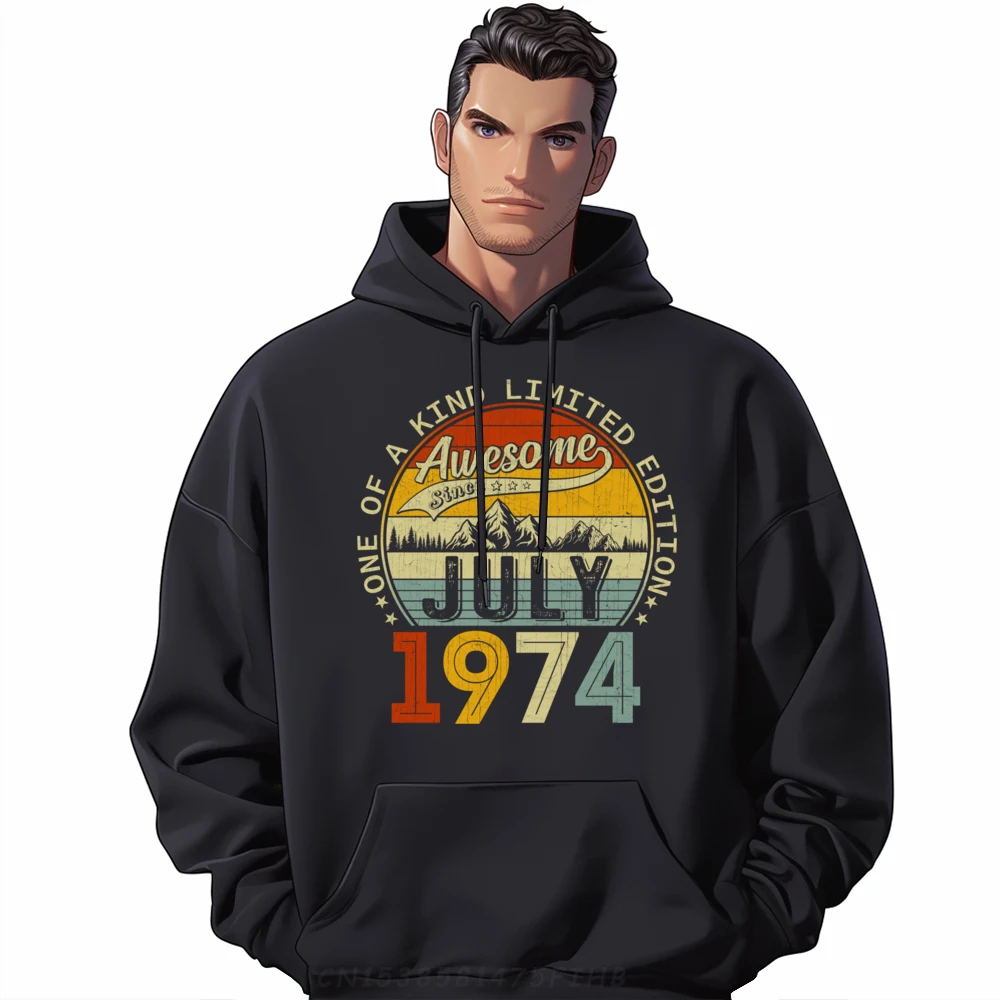 

49 Yr Old Awesome Since July Limited Edition 1974 49th Bday Graphic Sweatshirts Men Polyester Fiber Mens Designer Clothes