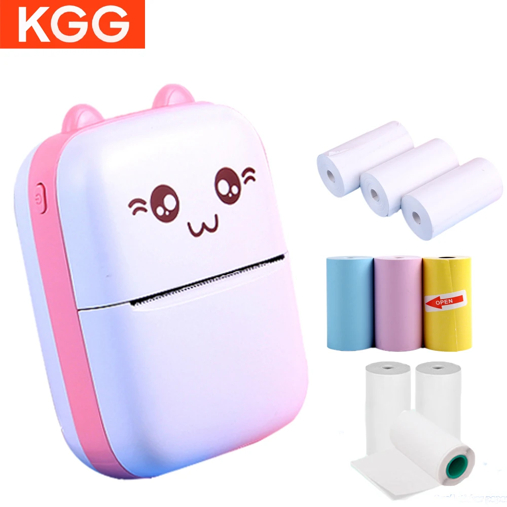 KGG Mini Pocket Printer Portable Ink-free Bluetooth Wireless Thermal Printer 57mm Sticker Photo Note Printing 200dpi Android IOS