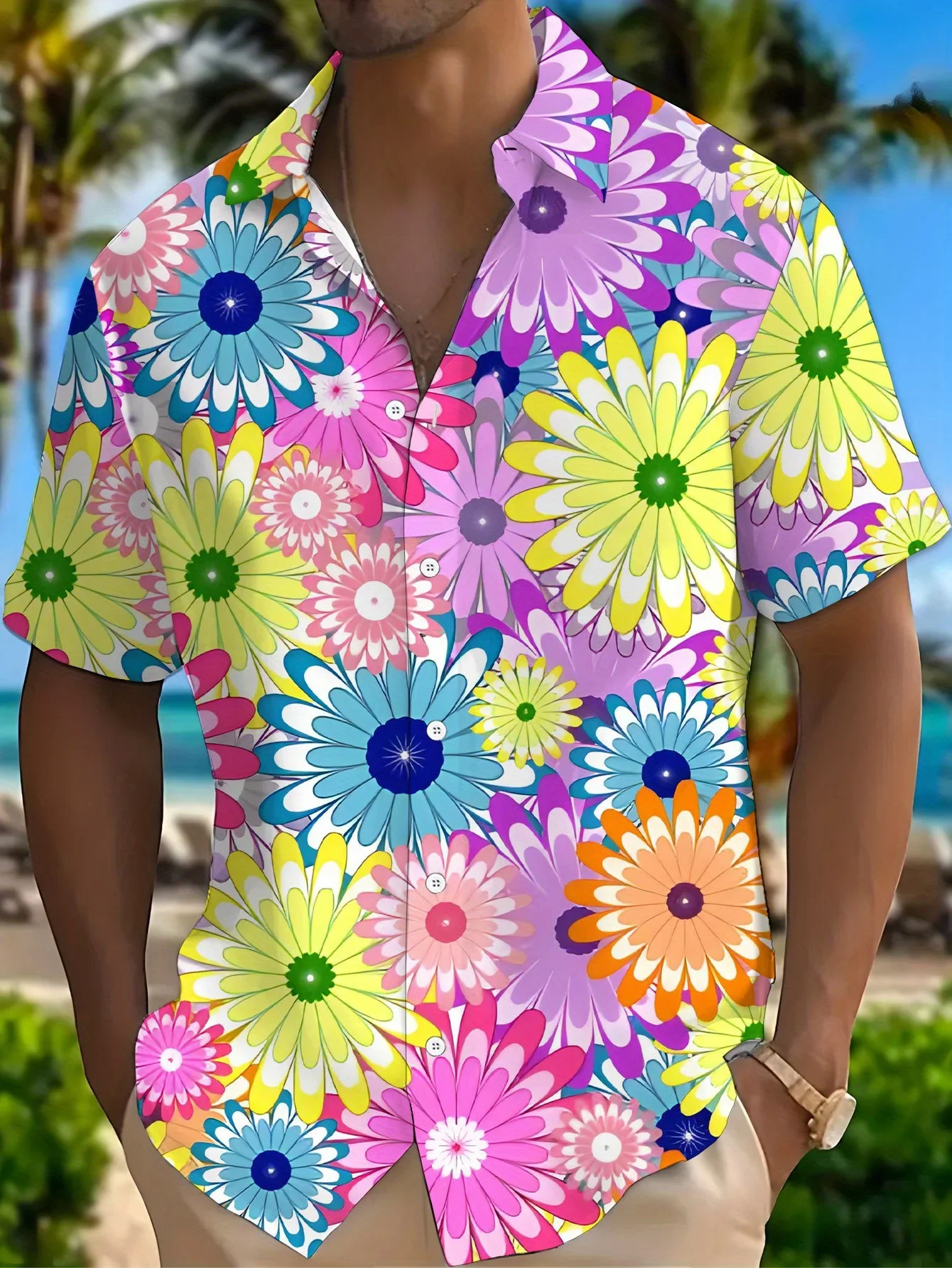 Men's Stylish Vacation Shirt Summer Man Short Sleeve Hawaiian Fashion Print Lightweight Breathable Beach Tops