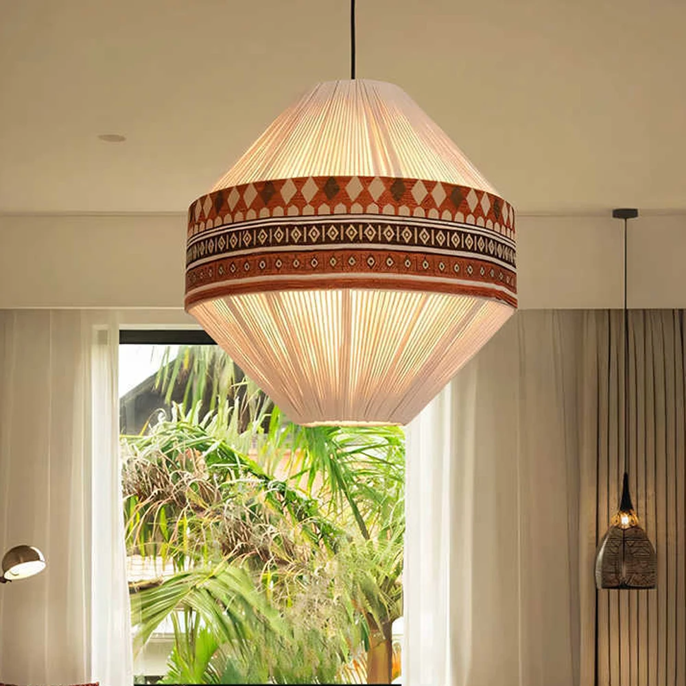 Wabi-sabi Style Pendent Lamp Bohemian Retro Woven Tassel Chandelier Living Room Bedroom Bed and Breakfast Restaurant Lamp