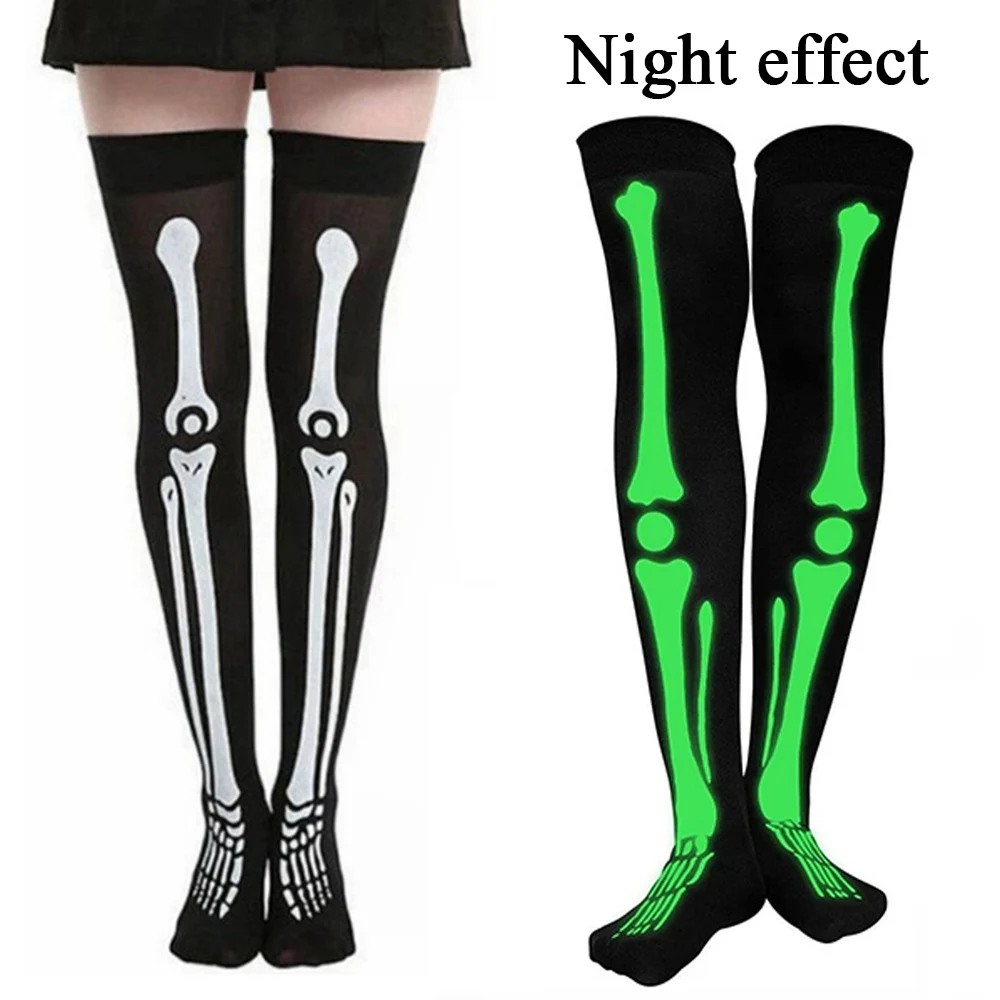 

Women's Luminous Skeleton Stockings Halloween Printed Over Knee Socks Breathable Comfort Socks Fashion Glow In Dark Hosiery