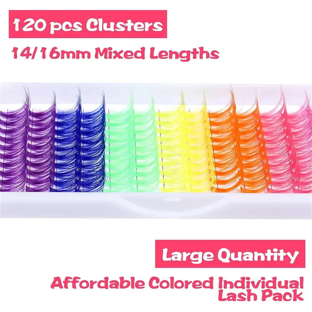 Colored Lash Clusters Individual Lashes D Curl Colorful False Eyelashes,Makeup ball, party use, create personalized makeup