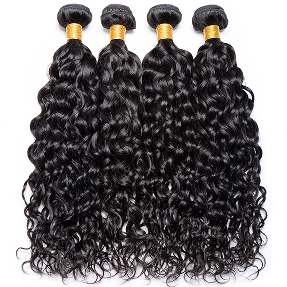 Extensiones con ondas al agua 12A con Frontal, extensiones de cabello humano 100% con ondas profundas, rizadas, virginales, húmedas y onduladas, con cierre, cabello peruano