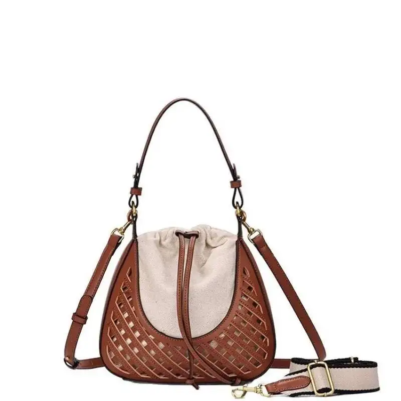 

2026 New Senior Hundreds Of Crossbody Fashion Shoulder Large-Capacity Commuter Bucket Bag Retro Weaving Hollowed Handbag