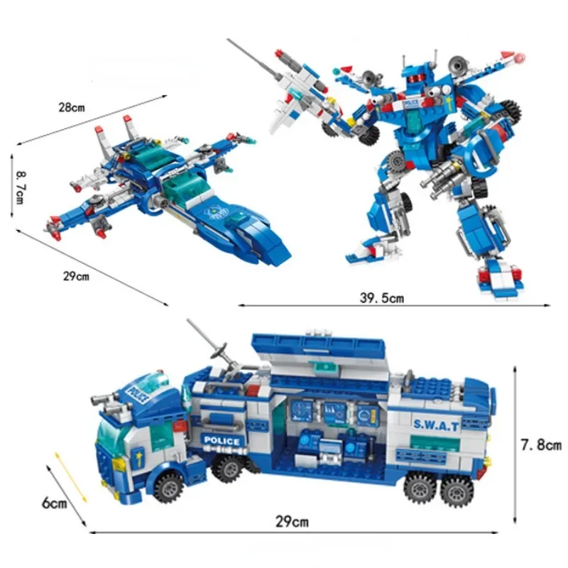 City Series Police Station SWAT Corps Team Military Truck Car Building Blocks DIY Fighting War Robot Toy for Kids Gift