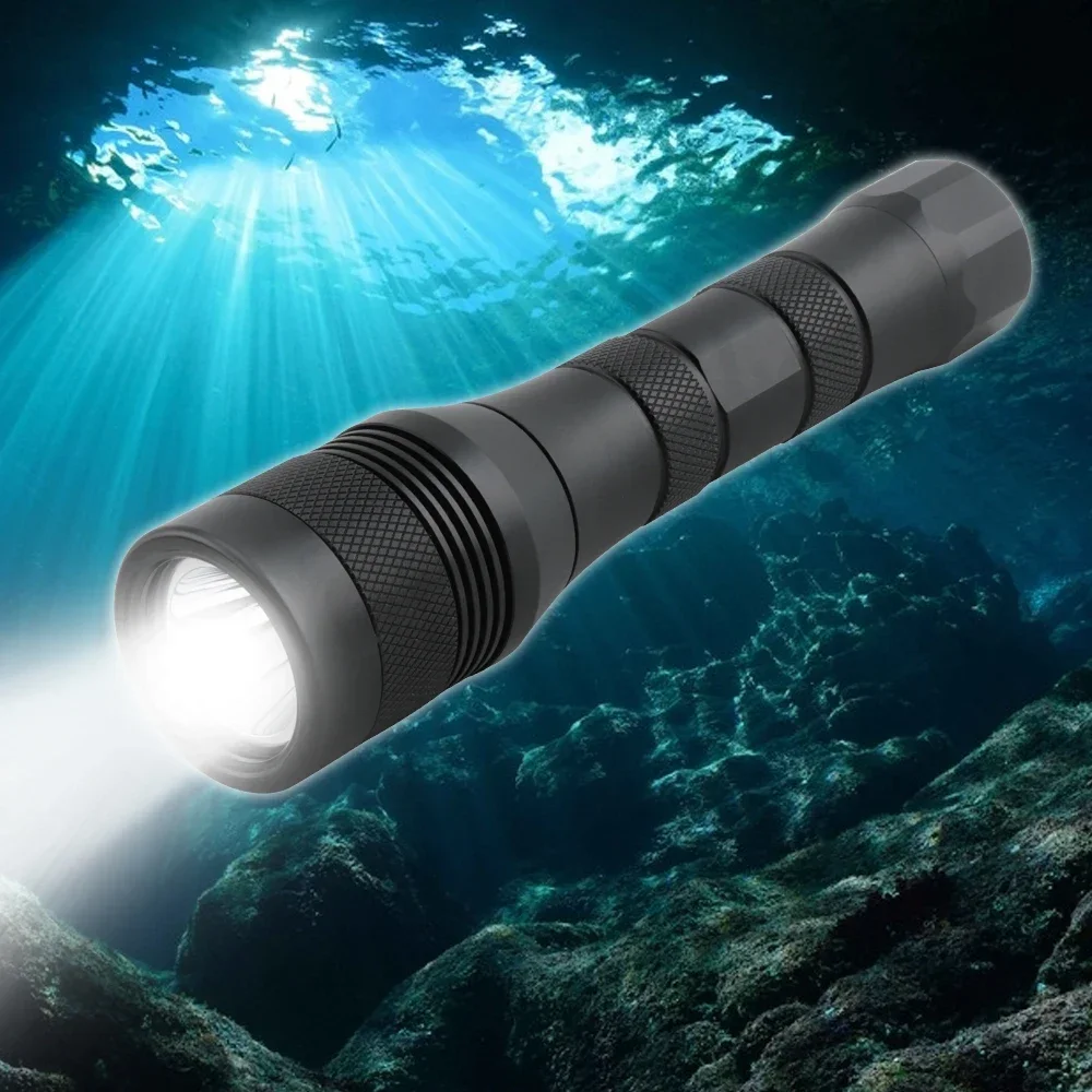 BORUiT LED Scuba Diving Flashlight 1050LM Single File IP68 Underwater 150M Torches 18650 Dive Lamp Submarine Lantern