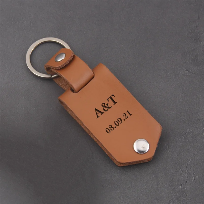 Leather Keychain Photo UV Color Printing Custom KeyChain Personalized Text Engraved Calendar Date