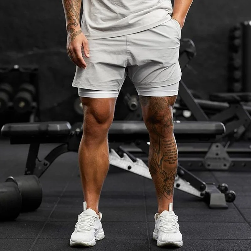 NEW 2 IN 1 Sport Running Woven shorts Men Double-deck Jogging Quick Dry Shorts Fitness basketball pants Zipper pocket Men Shorts