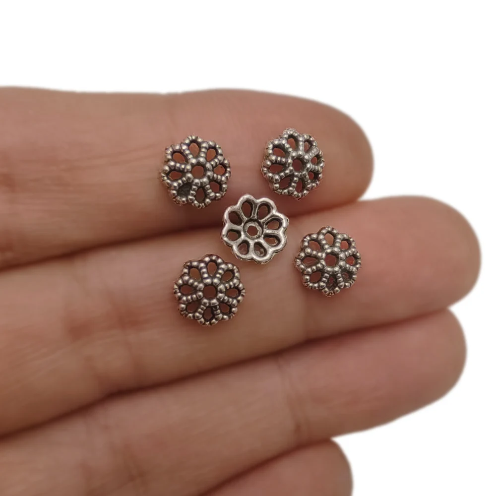 100PCS 6MM Metal Daisy Bead Caps for Jewelry Making, Silver Bracelet Earrings Necklace Findings & Supplies L1022