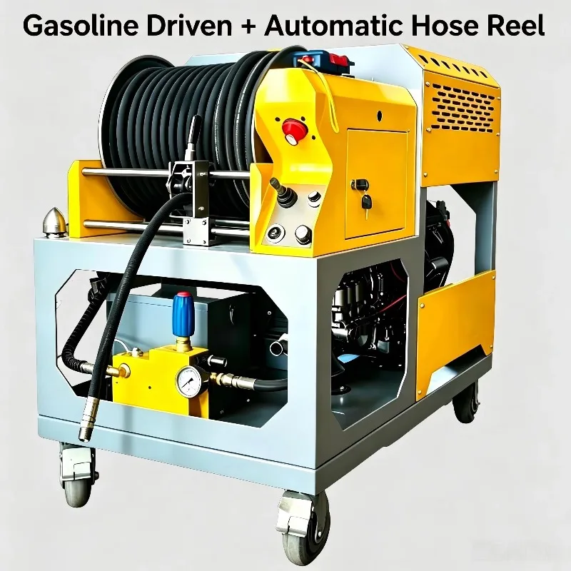 27HP Gas Sewer Jetter 200 Bar with Auto Hose Reel & Remote Start  No Electricity Needed for Outdoor Drain Cleaning