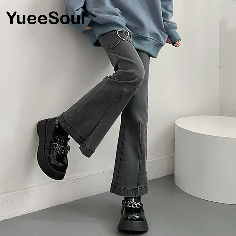 Love Metal Gray Women Jenas High Waist Flares Pants 2022 New Fashion Y2K Vintage Cute Sweet Casual 2000s E girl Female Clothes