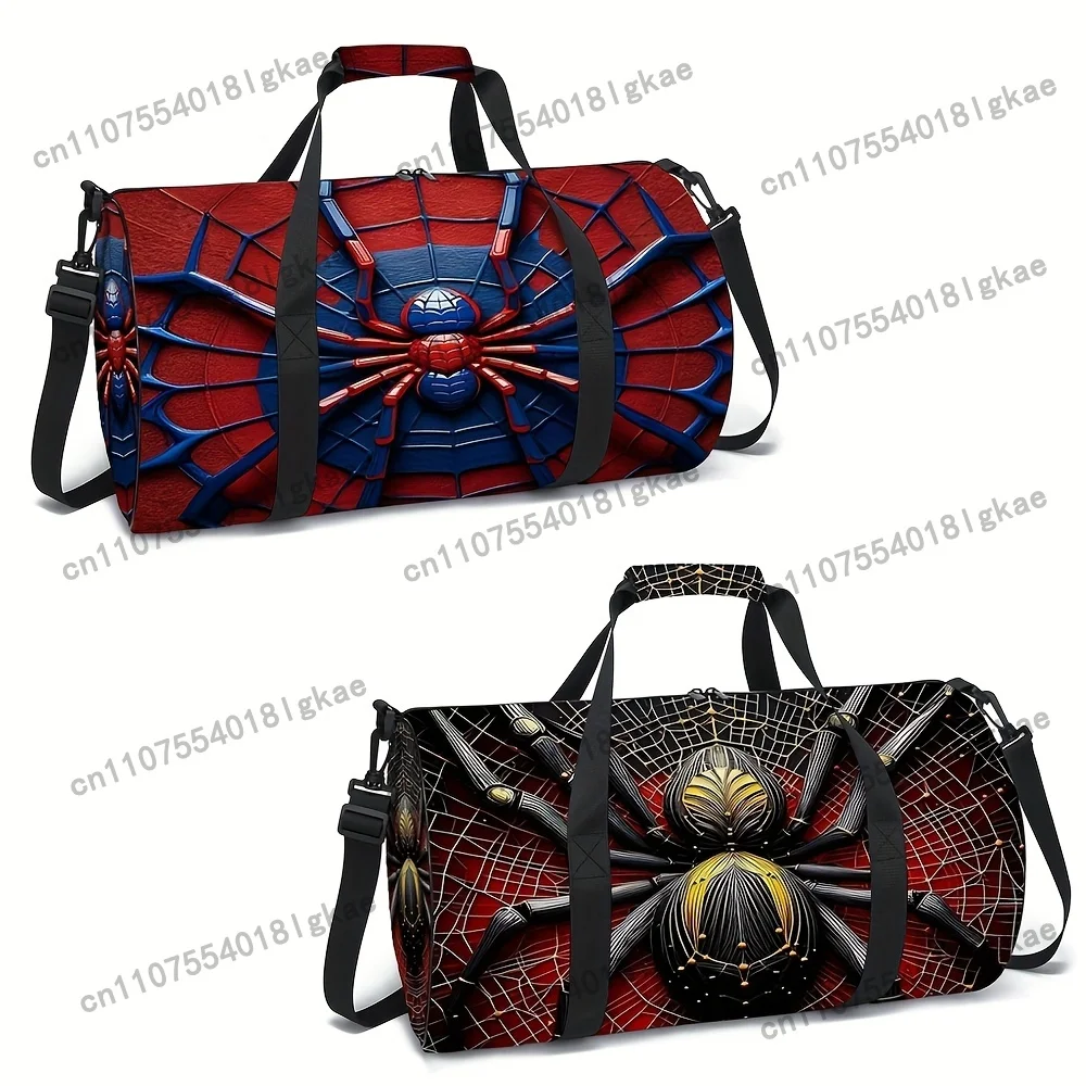 1pc Spider Print Cylinder Travel Bag, Crafted from Lightweight Polyester Fiber with an Adjustable Shoulder Strap and Foldable De