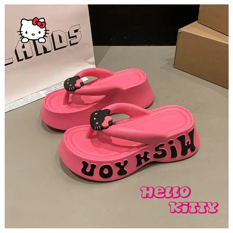 

Sanrio's тапочки Hello Kitty, женские шлепанцы на платформе, уличная пляжная обувь, летние модные сандалии, тапочки-облака на толстой подошве