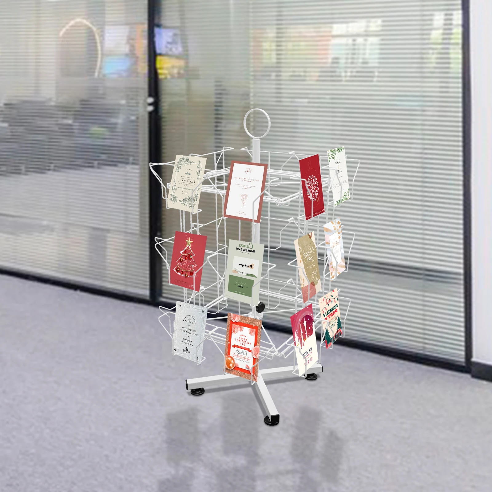 

Белая холоднокатаная сталь, 71,1 см, трехслойная стойка для поздравительных открыток, 24-позиционная фиксированная стойка для выставки товаров, нескользящая нижняя стойка для карточек