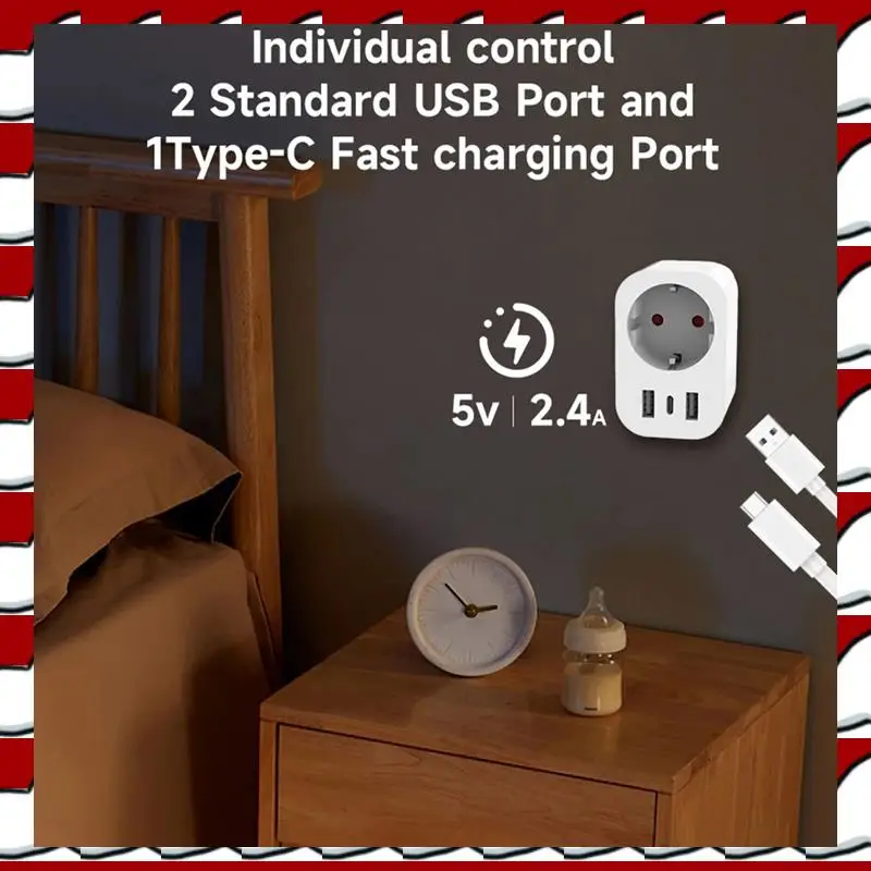 

T35C 16A Tuya Smart Plug Розетка с PD Быстрыми USB-портами Мониторинг мощности и обратным отсчетом Умный дом через Alexa Home EU PLUG
